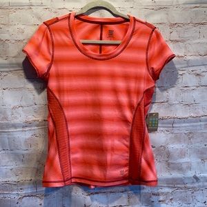 NWT Title Nine Stripe Runner short sleeve s/s top scoop neck Small Coral